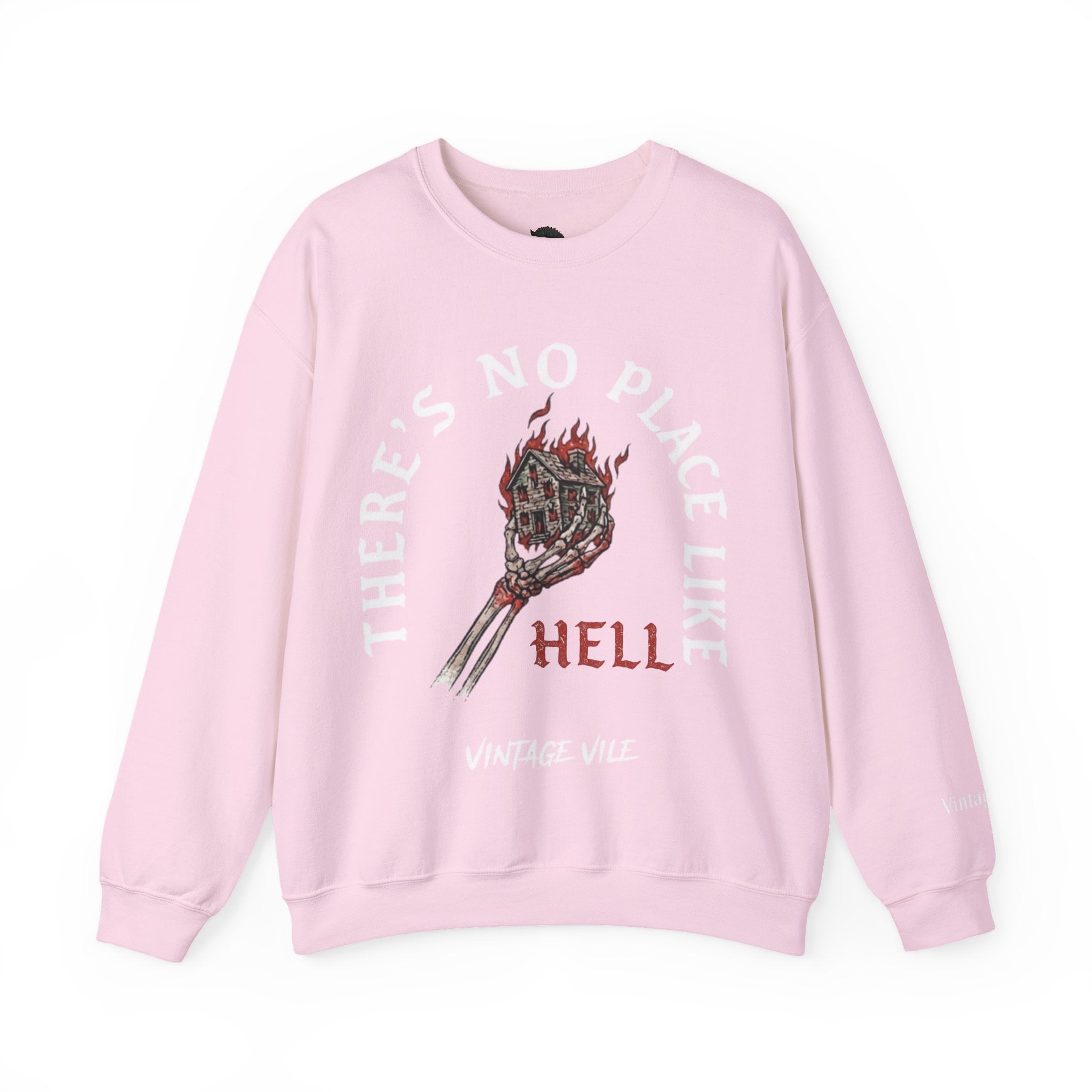 There’s No Place Like Hell Crewneck Sweatshirt – Flaming Torch Vintage Vile Graphic