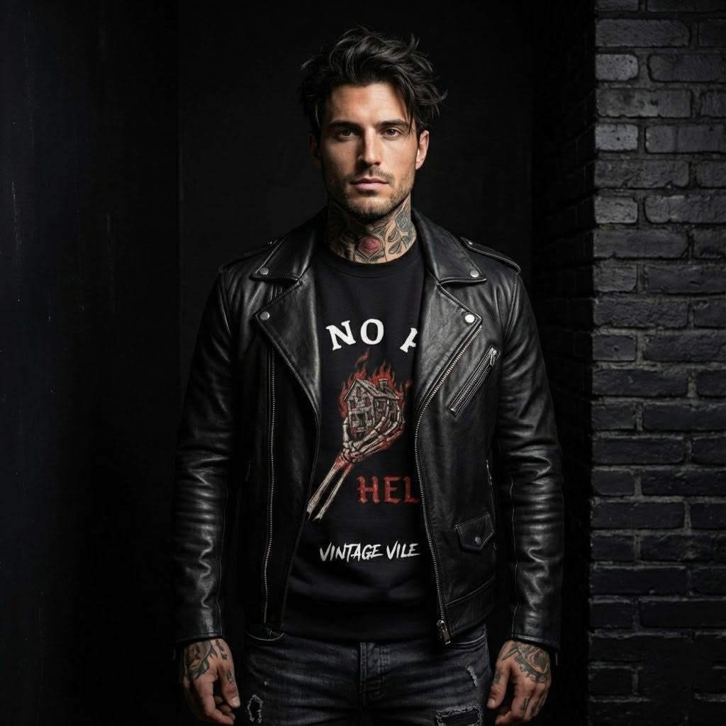 There’s No Place Like Hell Crewneck Sweatshirt – Flaming Torch Vintage Vile Graphic